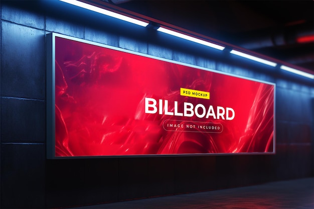 Billboard in neon style underground subway wall mockup