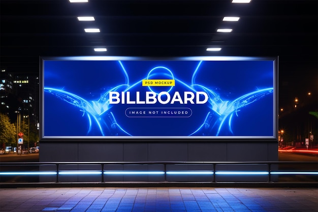 Billboard in neon style underground subway wall mockup