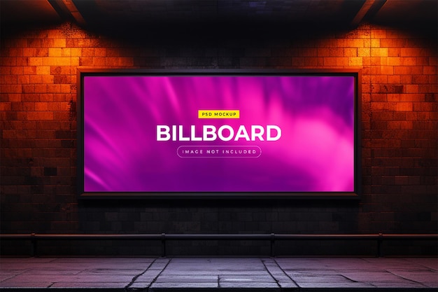 Billboard in neon style underground subway wall mockup