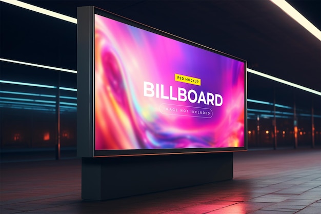 PSD billboard in neon style underground subway wall mockup