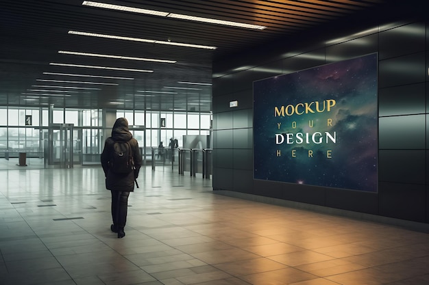 Billboard poster at airport mockup psd