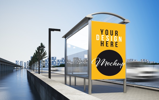 Billboard reclame op bushalte 3D-rendering mockup