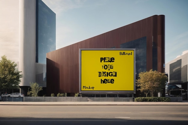 Billboard reclamemodel met gebouwachtergrond