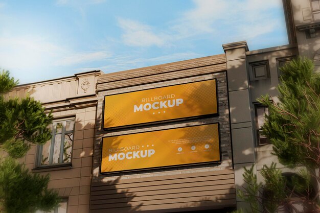 Billboard shop sign mockup building store old vintage town realistic 3d