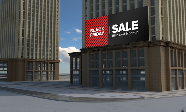 Billboard sign mockup bij het bouwen met black friday sale banner