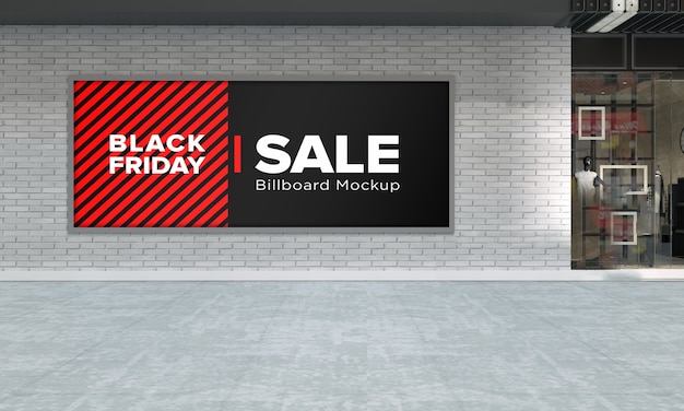 Billboard sign mockup in shopping center with black friday sale banner