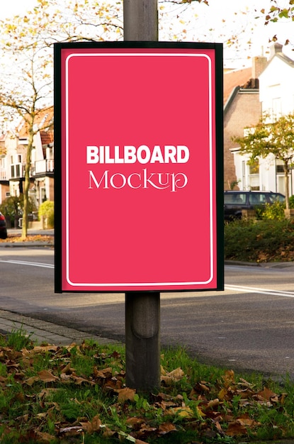 Billboard sign on the street in front of a house