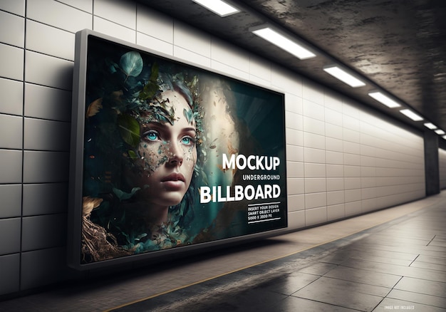 PSD billboard on underground subway wall mockup