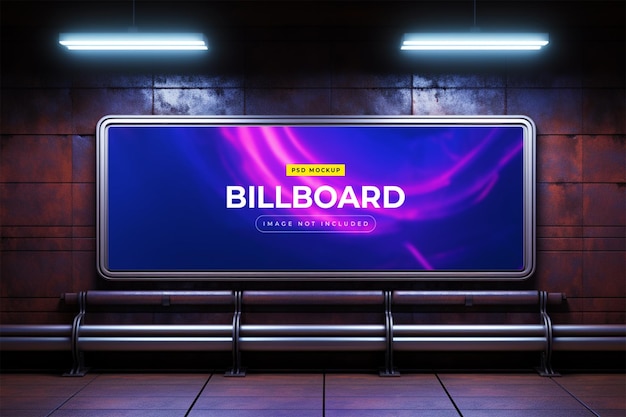 PSD billboard w makiecie podziemnej ściany metra w stylu neonowym