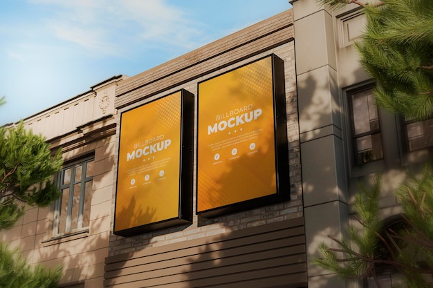 Billboard Winkelbord Mockup Gebouw Winkel Oude Vintage Stad Realistisch 3d