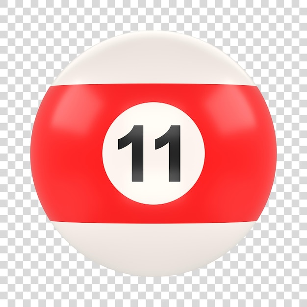 Billiard ball number eleven in red and white color isolated on white background 3D render