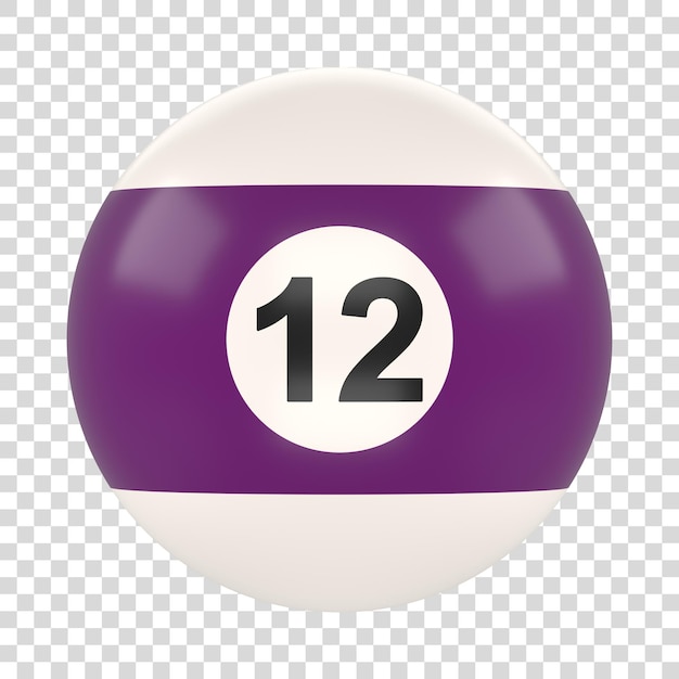 Billiard ball number twelve in purple and white color isolated on white background 3D render