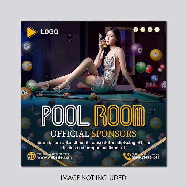 PSD billiard sport club and poolroom banner template design