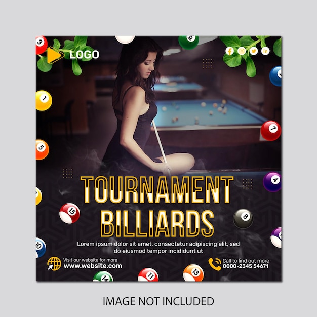 Billiard sport club and poolroom banner template design