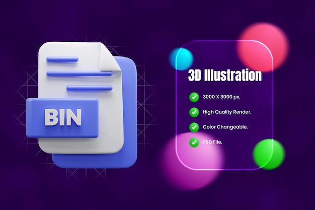 PSD 3d-икона файла bin или иллюстрация 3d-иконы файла bin