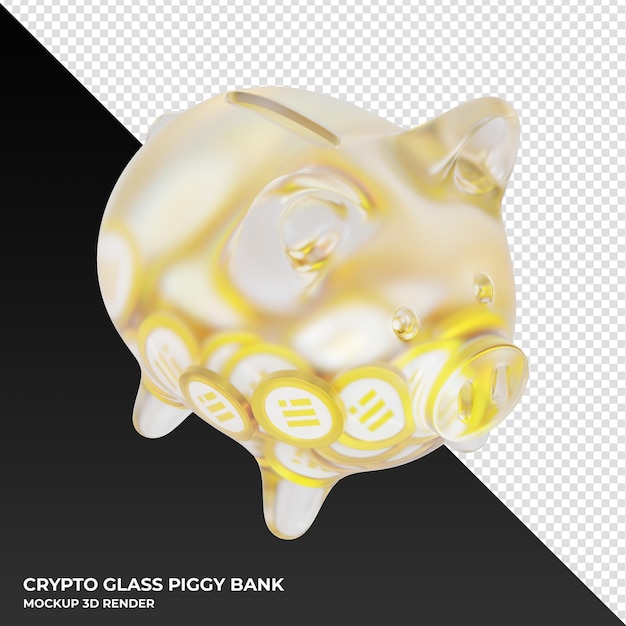 Binance usd busd glass piggy bank with crypto coins 3d illustration