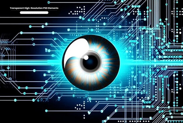 Piastra di circuiti binari tecnologia futura blue eye concetto di cibersicurezza sfondo