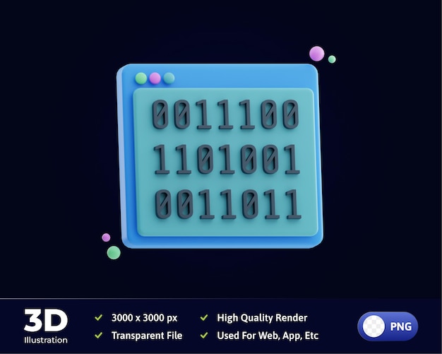 PSD binary code digitalization 3d illustration