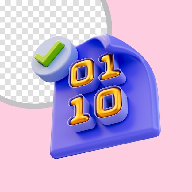 binary number document with check mark icon 3d render concept for Website coding confirm approve