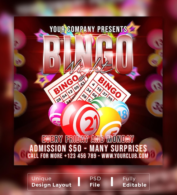 Bingo flyer square social media post banner