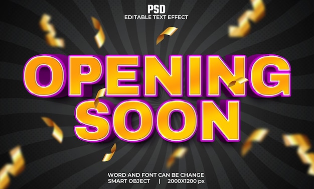 PSD binnenkort geopend 3d bewerkbaar teksteffect premium psd met achtergrond