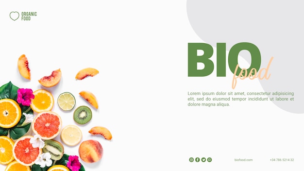 PSD modello di banner di cibo bio con foto