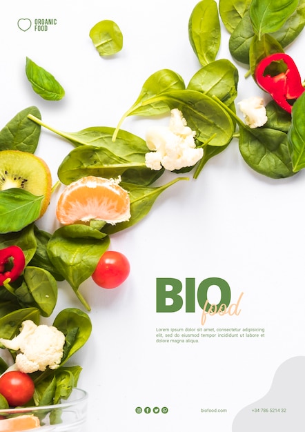 PSD modello dell'aletta di filatoio dell'alimento bio con la foto