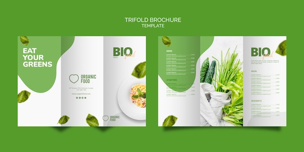 Modello dell'opuscolo a tre ante di cibo bio