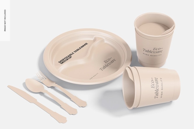 biodegradable disposable tableware mockup, left view