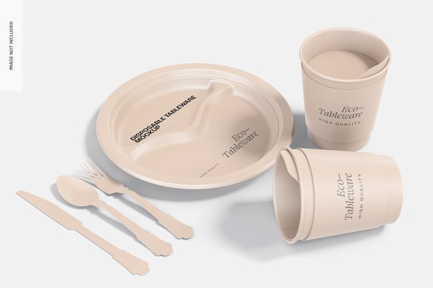 Biodegradable disposable tableware mockup, left view