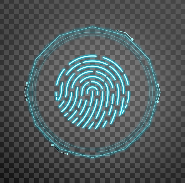 PSD biometrics security technology template vector with fingerprint scan on a transparent background