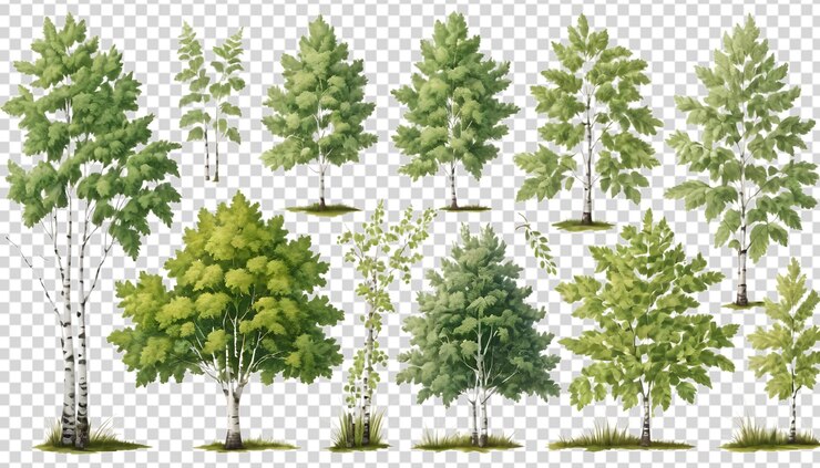 PSD birch trees collection