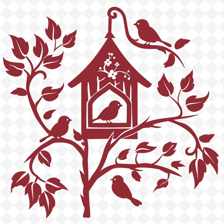PSD a bird and a bird in a bird house