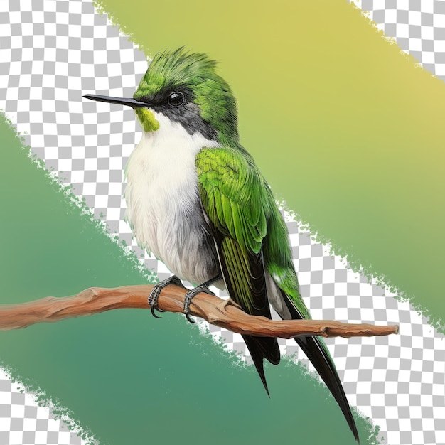 A bird on a branch with a green and yellow background.