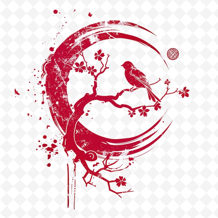 PSD a bird on a branch with a red background with a bird on it