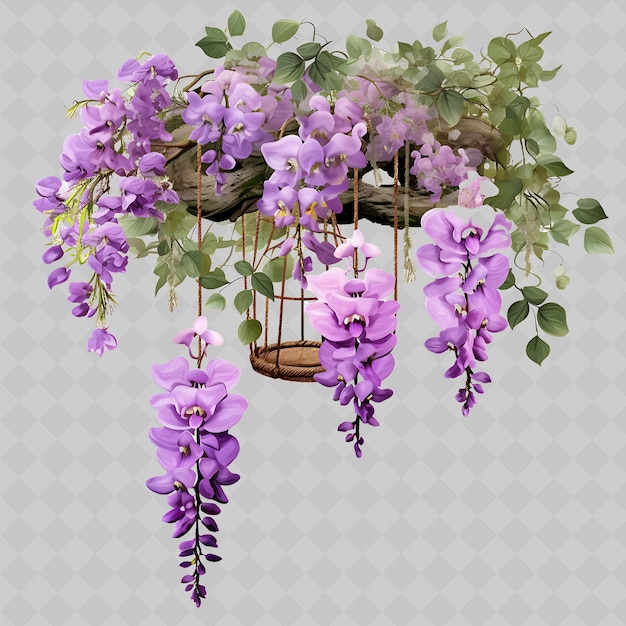 PSD a bird cage with purple flowers in it