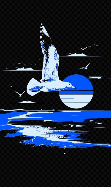 A bird flying over a blue moon with a blue background