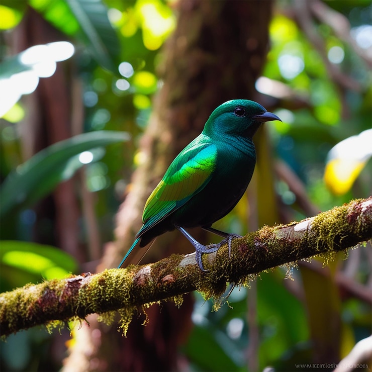 PSD a bird is perched on a branch with a blurry background