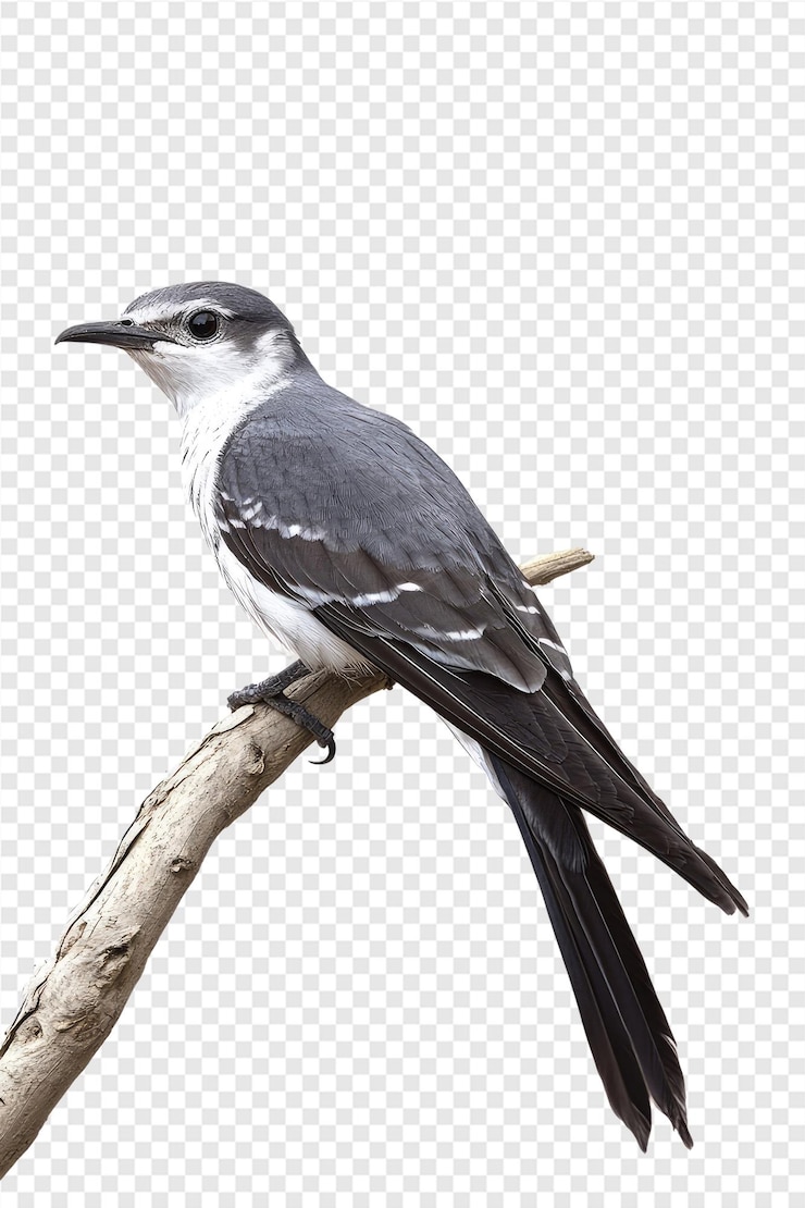 PSD a bird is perched on a branch with a white background