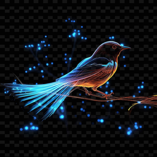 Bird sky blue fluid neon lines branches fluid neon line shap png y2k shapes transparent light arts