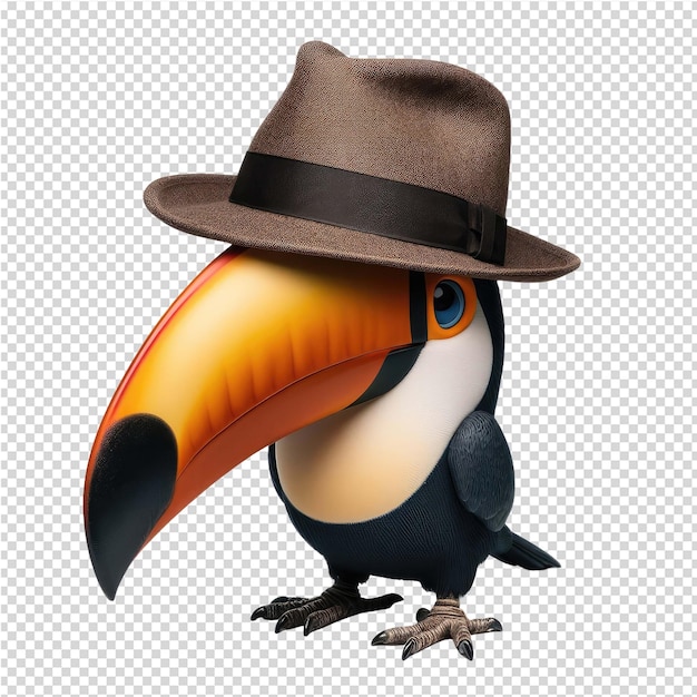 PSD a bird with a hat on its head and a brown hat