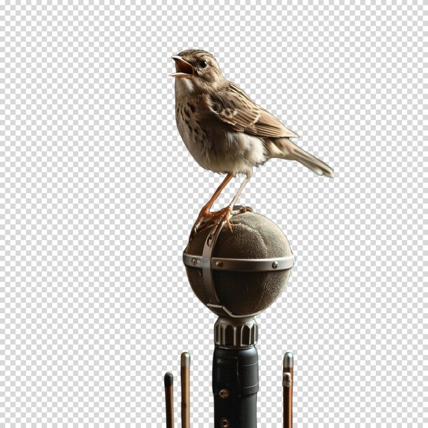 PSD bird with microphone isolated on transparent background