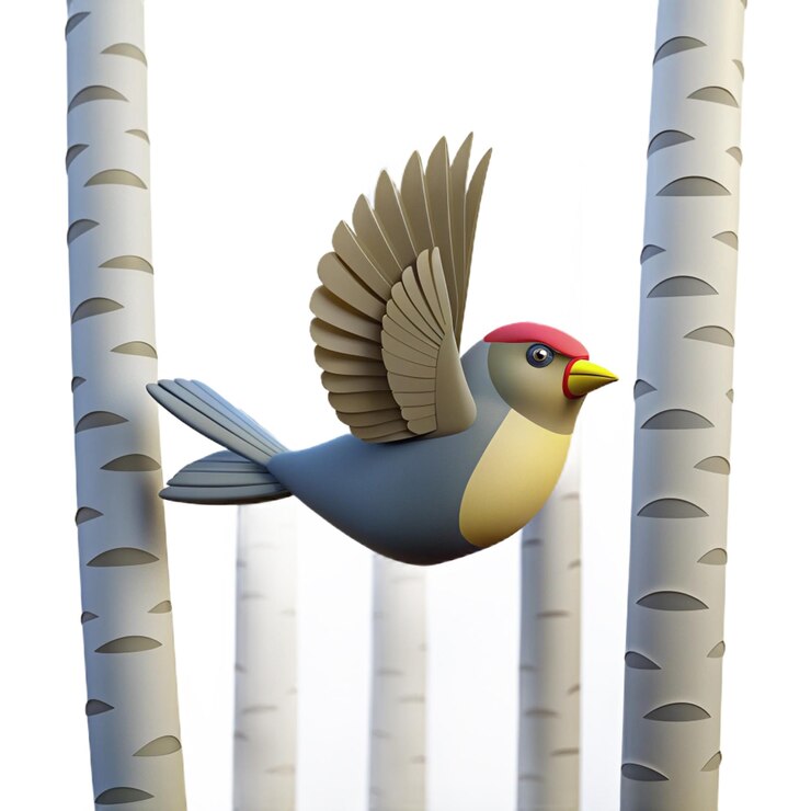 PSD a bird with a red head and a white background with a few trees