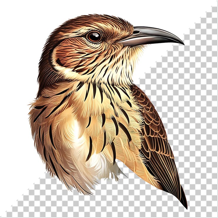 PSD bird with a yellow beak and brown feathers transparent background