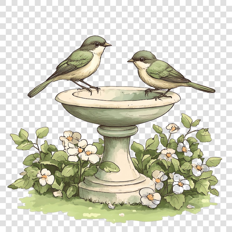 PSD birdbath transparent background watercolor clipart isolated on a transparent background