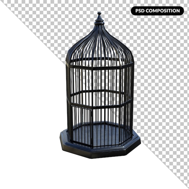 PSD gabbia per uccelli isolata 3d