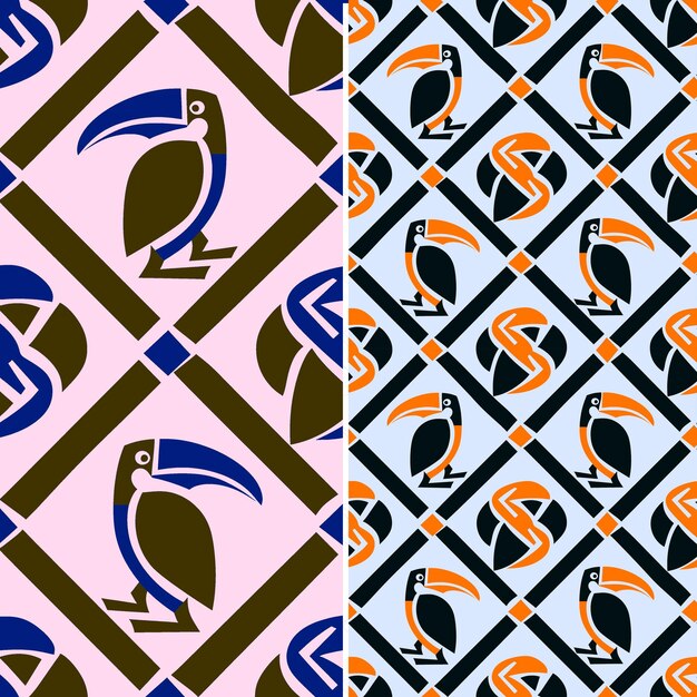 Birds in a blue and orange pattern