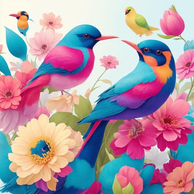 PSD birds and flower illustration