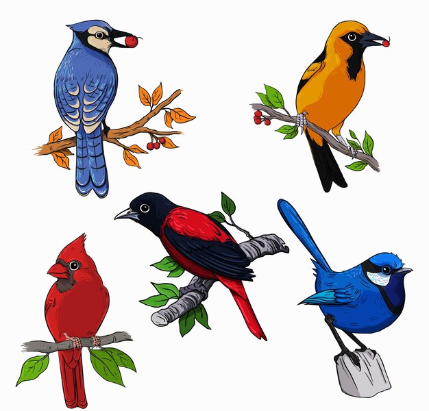 birds_species_icons_colorful_sketch_perching_gesture