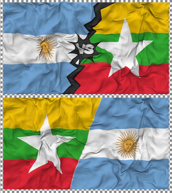 Birma versus Argentinië Halve gecombineerde vlag Stof Bump Texture 3D Rendering